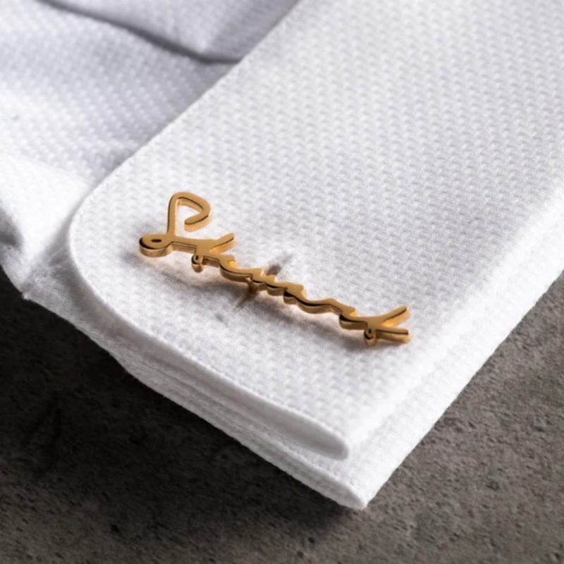 Men'S Grooming For Wedding - 맞춤 이름 커프스 단추 18K 금도금