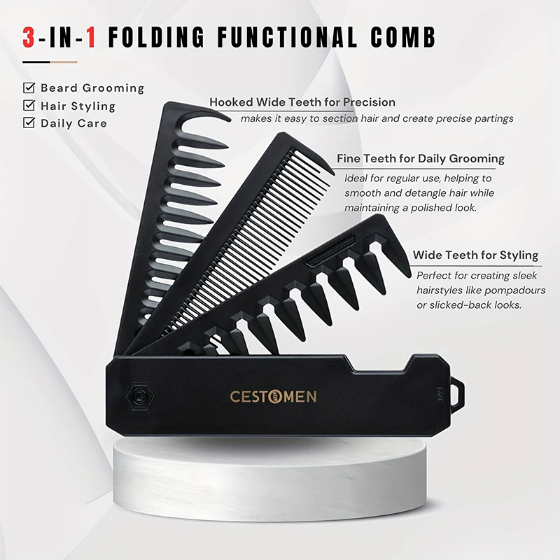 남성용 3-in-1 접이식 수염 빗, 수염 빗 브러시, - Mens Grooming Kit Bag 리뷰 및 가격